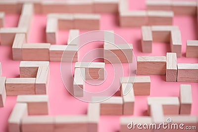 Puzzle maze wood block Stock Photo