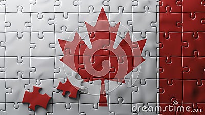 The puzzle of the national flag of Canada. The flag of Canada from the puzzle. Canada Day Stock Photo