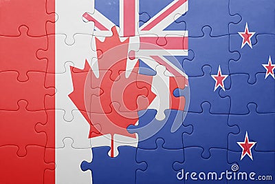 Puzzle with the national flag of canada and new zealand Stock Photo