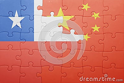 Puzzle with the national flag of chile and china Stock Photo