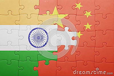 Puzzle with the national flag of china and india Stock Photo