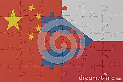 puzzle with the national flag of czech republic and china . macro.concept Cartoon Illustration