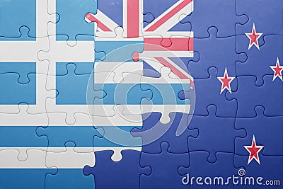 Puzzle with the national flag of greece and new zealand Stock Photo