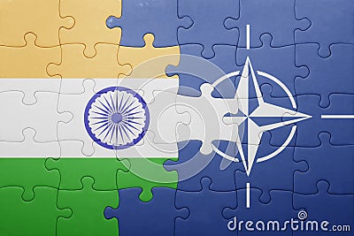 Puzzle with the national flag of india and nato Editorial Stock Photo