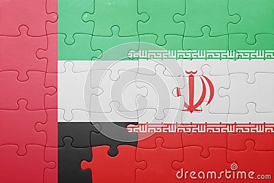 Puzzle with the national flag of iran and united arab emirates Stock Photo