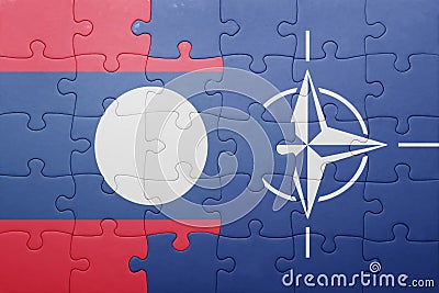 Puzzle with the national flag of laos and nato Editorial Stock Photo