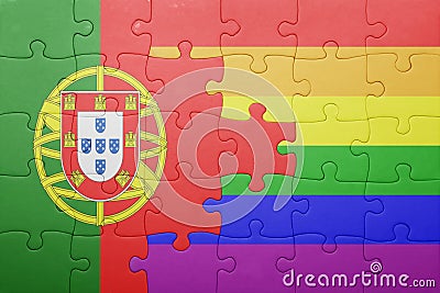 Puzzle with the national flag of portugal and gay flag Stock Photo