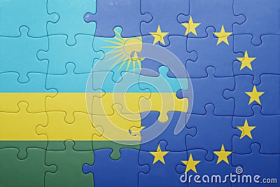 Puzzle with the national flag of rwanda and european union Editorial Stock Photo