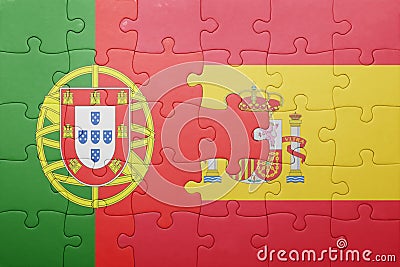 Puzzle with the national flag of spain and portugal Stock Photo