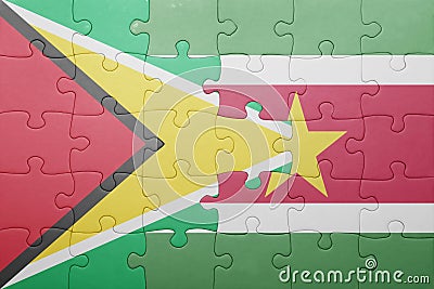 Puzzle with the national flag of suriname and guyana Stock Photo