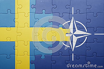 Puzzle with the national flag of sweden and nato Stock Photo