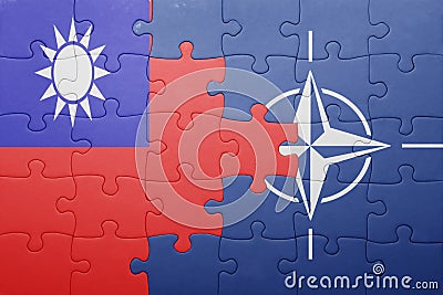 Puzzle with the national flag of taiwan and nato Editorial Stock Photo