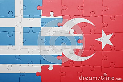 Puzzle with the national flag of turkey and greece Stock Photo