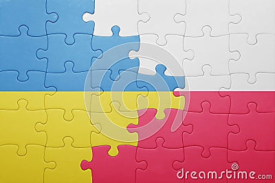 Puzzle with the national flag of ukraine and poland Stock Photo