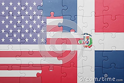 Puzzle with the national flag of united states of america and dominican republic Stock Photo