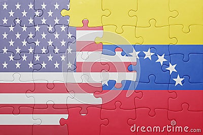 Puzzle with the national flag of united states of america and venezuela Stock Photo