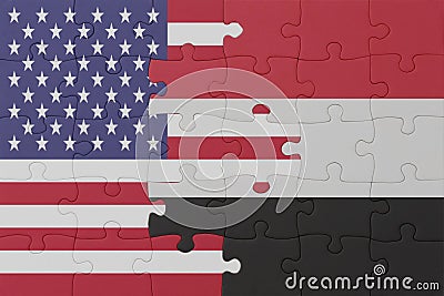 puzzle with the national flag of yemen and united states of america. macro Cartoon Illustration