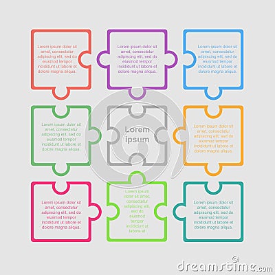 Puzzle Nine Pieces Infographic. Circle 9 Steps. Vector Illustration