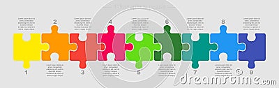 Puzzle Nine Pieces Part for Business Presentation. Vector Illustration