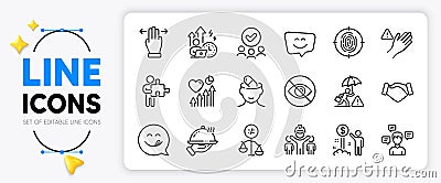 Puzzle, Not looking and Multitasking gesture line icons. For web app. Vector Vector Illustration