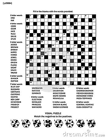 Puzzle page with crossword word game and picture riddle Vector Illustration