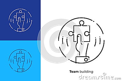 Puzzle piece in hand line art vector icon Vector Illustration