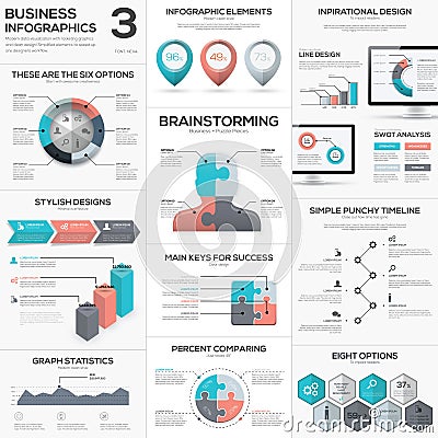 Puzzle piece infographics vector business jigsaw metaphors set Vector Illustration