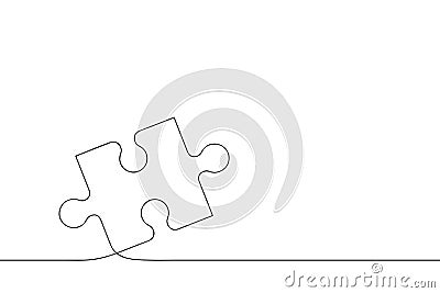 Puzzle piece of one continuous line drawn. Jigsaw puzzle element. Vector Vector Illustration