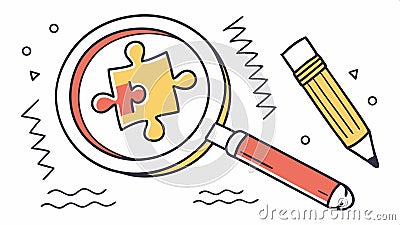 Puzzle piece with pencil and magnifier, creative problem-solving tool vector design Generative AI Vector Illustration