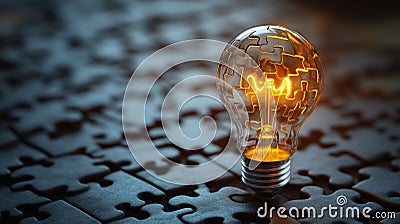 puzzle pieces assembling into a lightbulb symbolize the link between decision-making and logical reasoning in a banner Cartoon Illustration