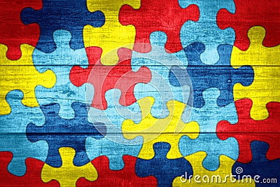 Puzzle Pieces in Autism Awareness Colors Background Illustration Cartoon Illustration