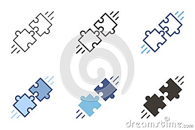 Puzzle pieces connecting icon. Solution, problem solving vector graphic elements Vector Illustration