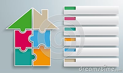 Puzzle Pieces House 6 Tabs Vector Illustration