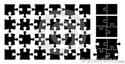 Puzzle pieces. Isolated black jigsaw element. Flat shape of docked items, teamwork metaphor. Blank template for table Vector Illustration