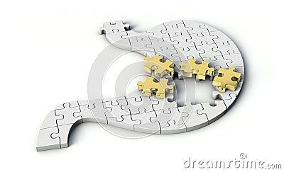 Puzzle pieces in shape of Stomach. Stomach shaped jigsaw 3d illustration isolated on white background. Cartoon Illustration