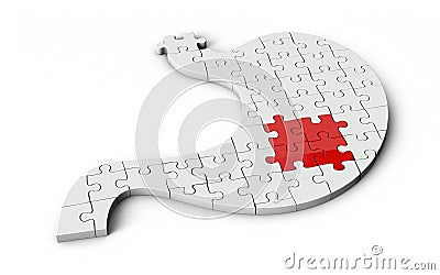 Puzzle pieces in shape of Stomach. Stomach shaped jigsaw 3d illustration isolated on white background. Cartoon Illustration