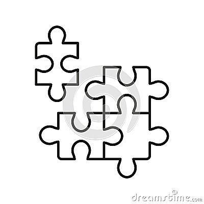 Puzzle Pieces, Teamwork, Logic Game, Idea Outline Icon. Jigsaw Square Matches Linear Pictogram. Solution, Combination Vector Illustration