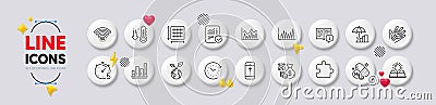 Puzzle, Qr code and Timer line icons. For web app, printing. White buttons 3d icons. Vector Vector Illustration