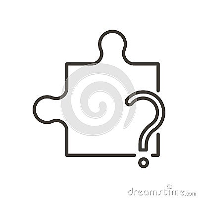 Puzzle with question mark. Vector thin line icon for concepts of problem solving, presenting solutions, undiscovered ideas Vector Illustration