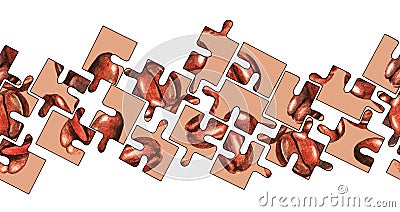 Puzzle. Coffee beans. Seamless pattern. Watercolor 5 Stock Photo