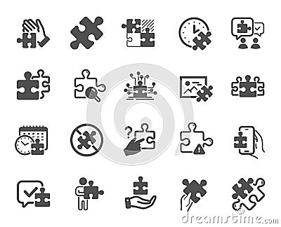Puzzle simple icons. Jigsaw Challenge, Business Strategy, Puzzle Pieces icons. Solution, Decide or Solve problem. Vector Vector Illustration