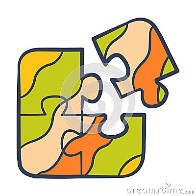 Puzzle solving problem team work collaboration contribution single isolated icon with doodle colorfull color style Vector Illustration
