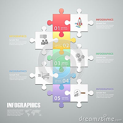Puzzle 5 steps infographic template. can be used for workflow layout, diagram Vector Illustration