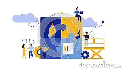 Puzzle team work vector illustration concept partner. Partnership teamwork business people collaboration together vector design. Vector Illustration