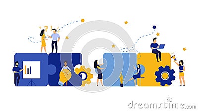 Puzzle team work vector illustration concept partner. Partnership teamwork business people collaboration together vector design. Vector Illustration