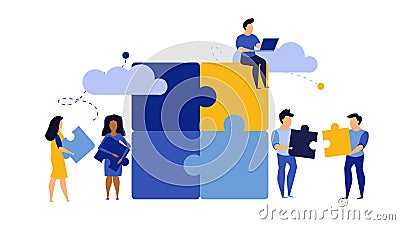 Puzzle team work vector illustration concept partner. Partnership teamwork business people collaboration together vector design. Vector Illustration