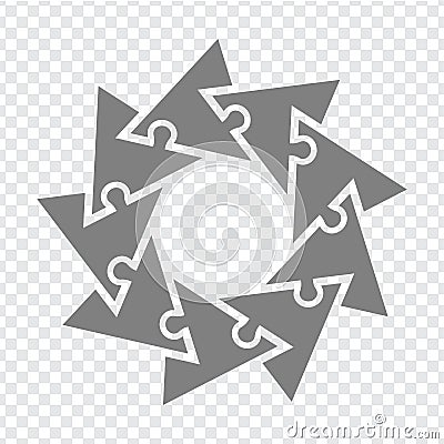 Simple icon triagles puzzle in gray. Simple icon puzzle of the nine elements on transparent background for your web site design, l Vector Illustration