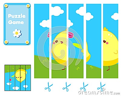 Puzzle for toddlers. Complete the picture with cute Easter chicken. Educational game for children Vector Illustration