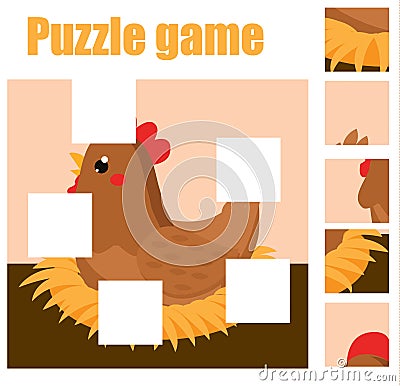 Puzzle for toddlers. Find the missing part of picture. Educational children game. Farm animals theme. Vector Illustration