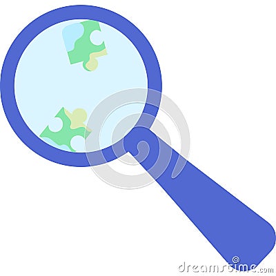 Puzzle under magnifying glass flat vector icon Vector Illustration